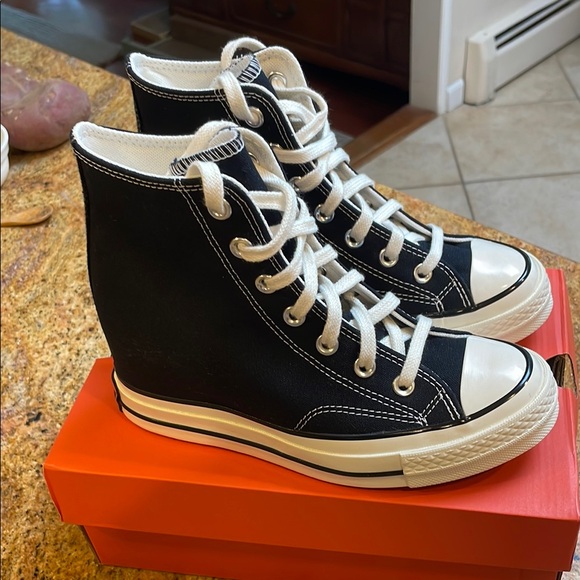 Converse Black High Top Chuck 70 Wedge Sneakers size 6.5 women’s’ - Picture 2 of 6